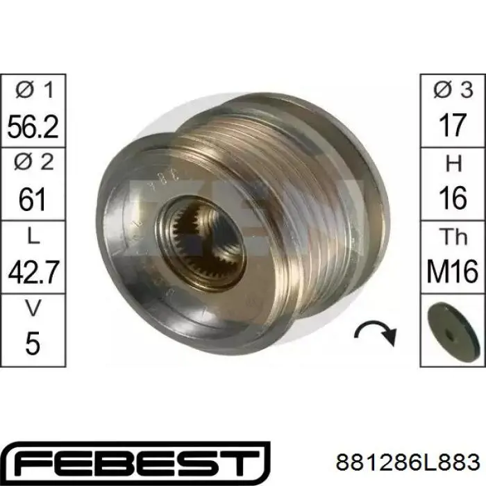 Ремінь приводний, агрегатів 881286L883 Febest