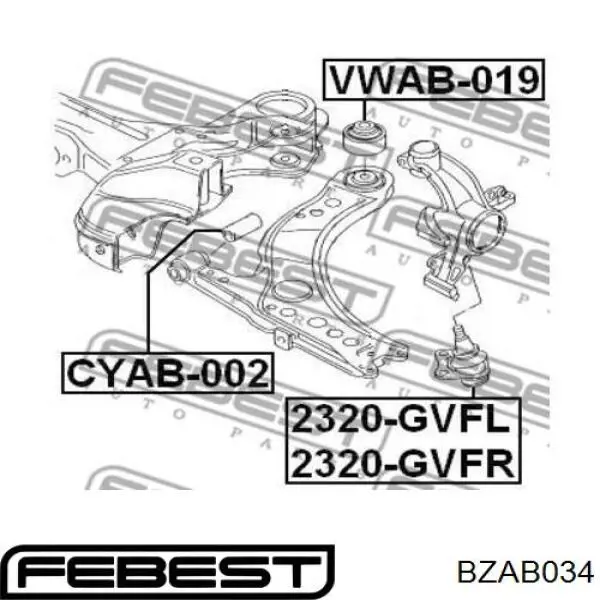 Купити BZAB034 Febest Сайлентблок заднього поперечного важеля, зовнішній