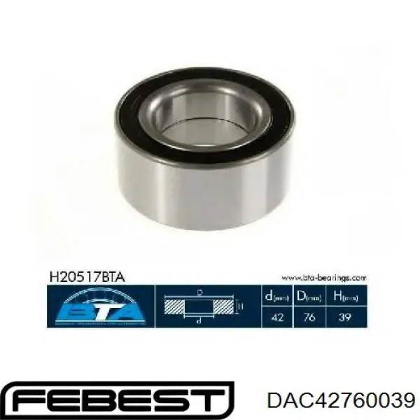 Купити DAC42760039 Febest Підшипник ступиці передньої