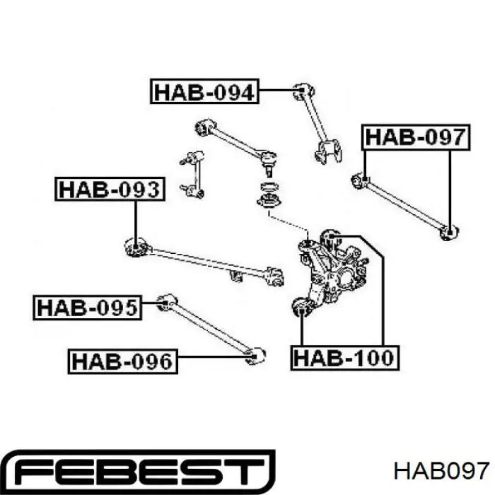 HAB097 Febest сайлентблок тяги поперечної, задньої підвіски