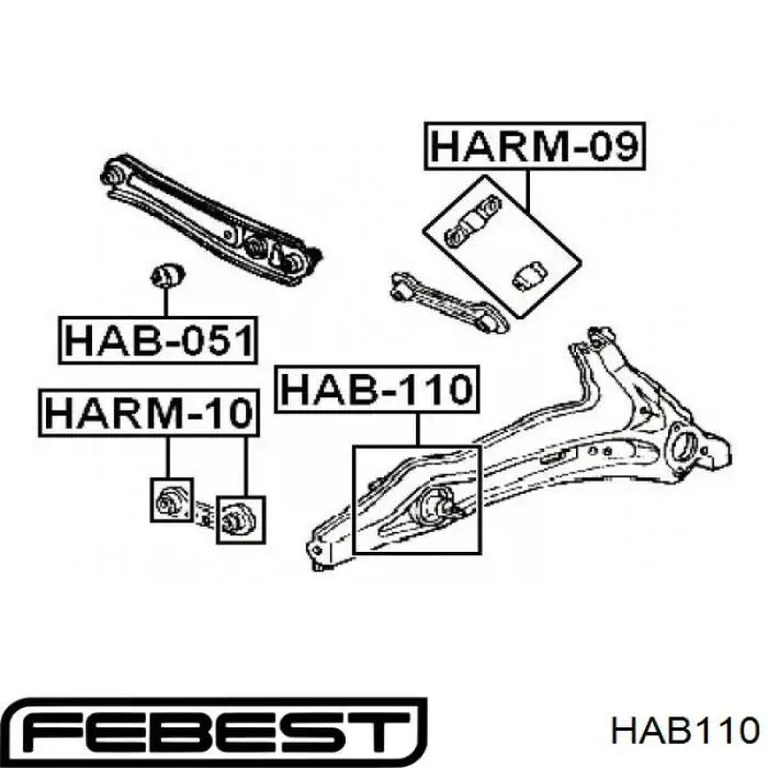 Сайлентблок заднього поздовжнього важеля, передній Febest HAB110