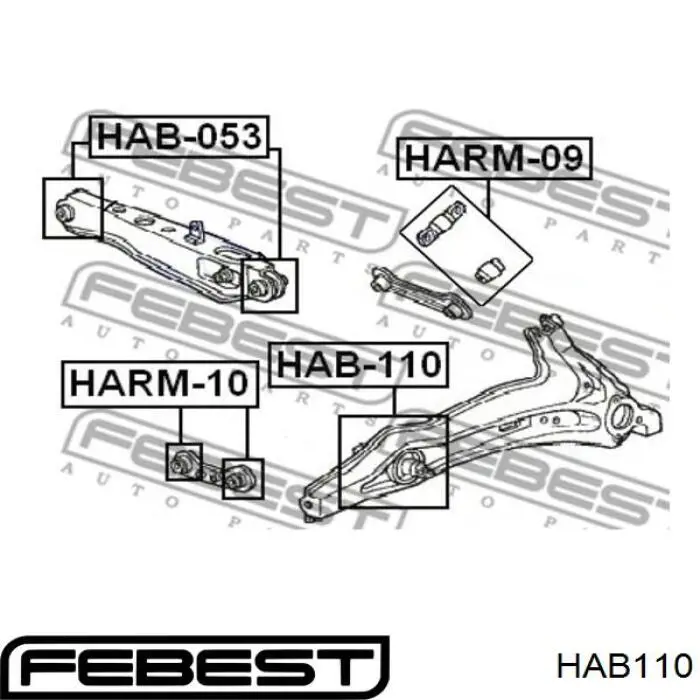 Сайлентблок заднього поздовжнього важеля, передній Febest HAB110 ціна, від 16.15 USD