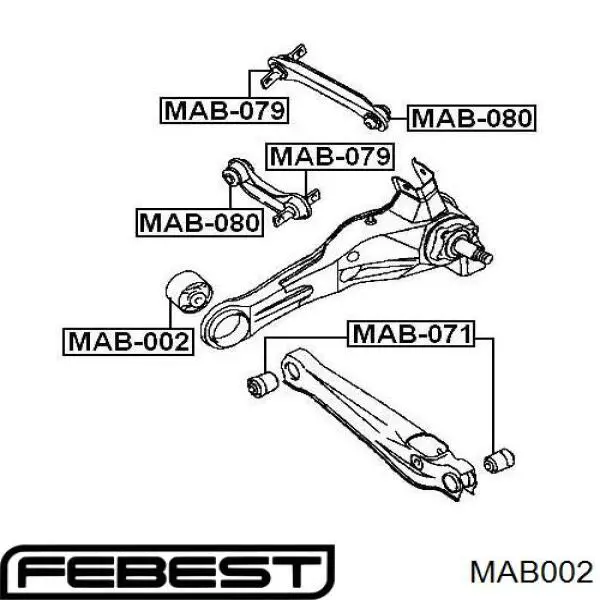 Купити MAB002 Febest Сайлентблок заднього поздовжнього важеля, передній
