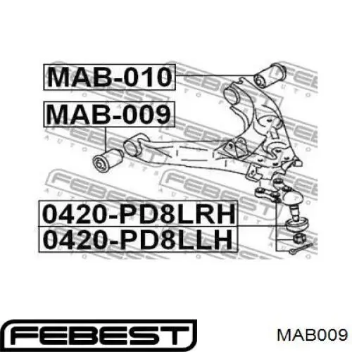 MAB009 Febest сайлентблок переднього нижнього важеля