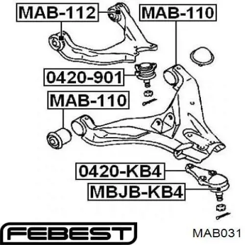 Купити MAB031 Febest Сайлентблок переднього верхнього важеля