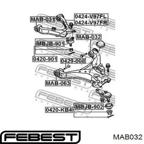 MAB032 Febest сайлентблок переднього нижнього важеля