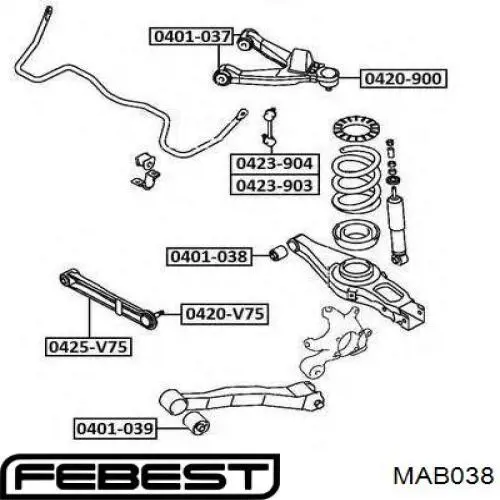 Сайлентблок заднього нижнього важеля Febest MAB038