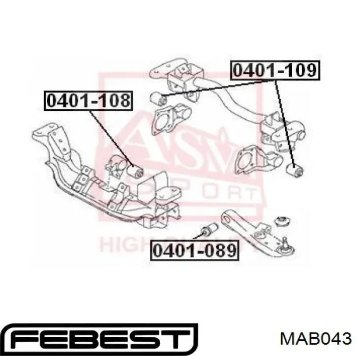 Сайлентблок траверси кріплення переднього редуктора, лівий MAB043 Febest