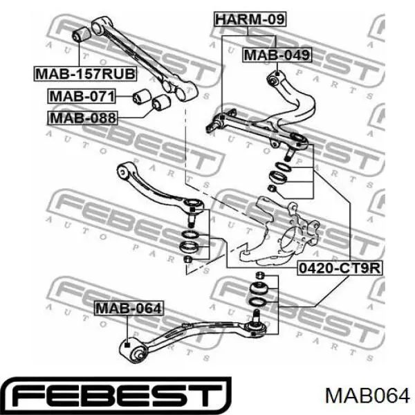 Купити MAB064 Febest Сайлентблок заднього поздовжнього важеля, передній