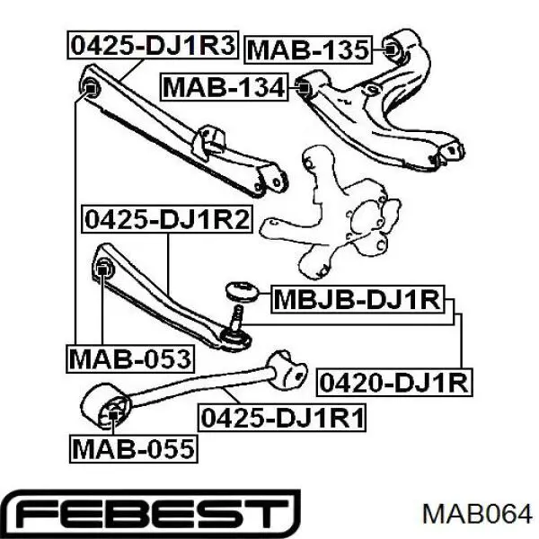 Сайлентблок заднього поздовжнього важеля, передній MAB064 Febest