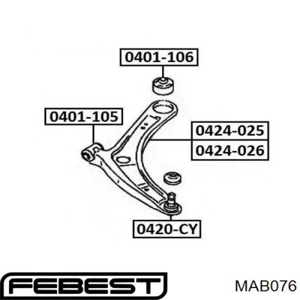 Сайлентблок переднього нижнього важеля MAB076 Febest