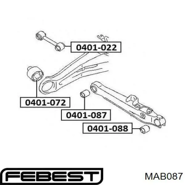 Сайлентблок заднього поперечного важеля, внутрішній MAB087 Febest