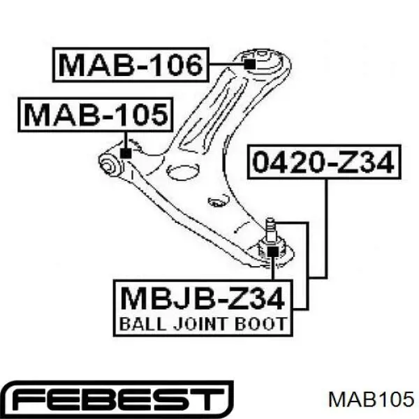 Сайлентблок переднього важеля MAB105 Febest
