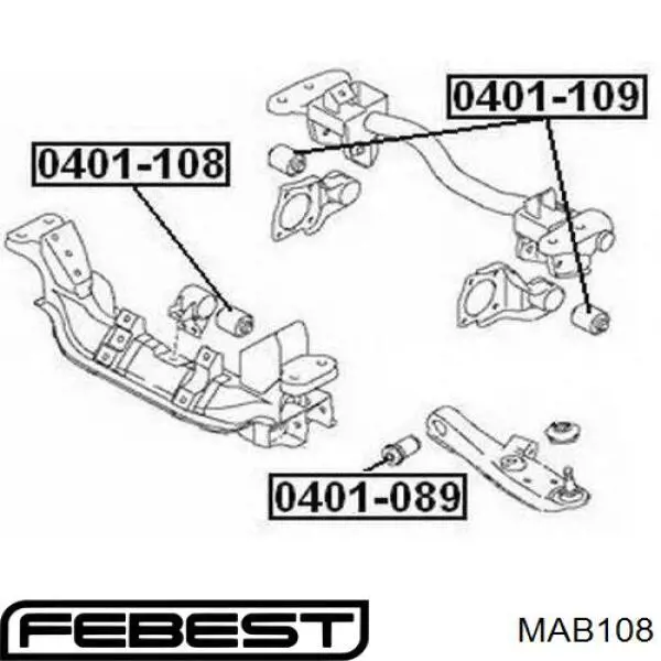 Сайлентблок траверси кріплення переднього редуктора, передній MAB108 Febest