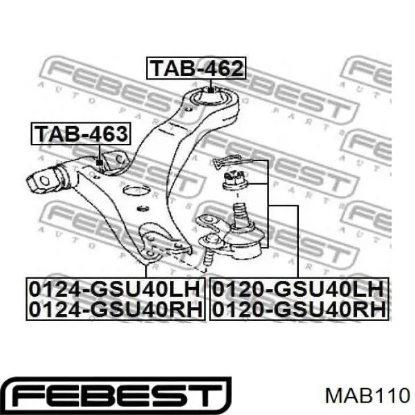 С/блок нижнього важеля Febest MAB110
