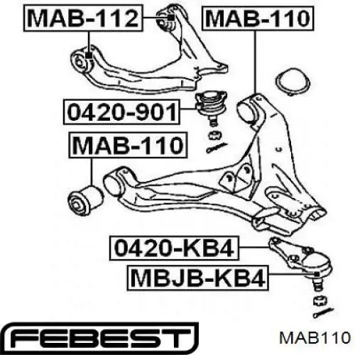 MAB110 Febest сайлентблок переднього нижнього важеля