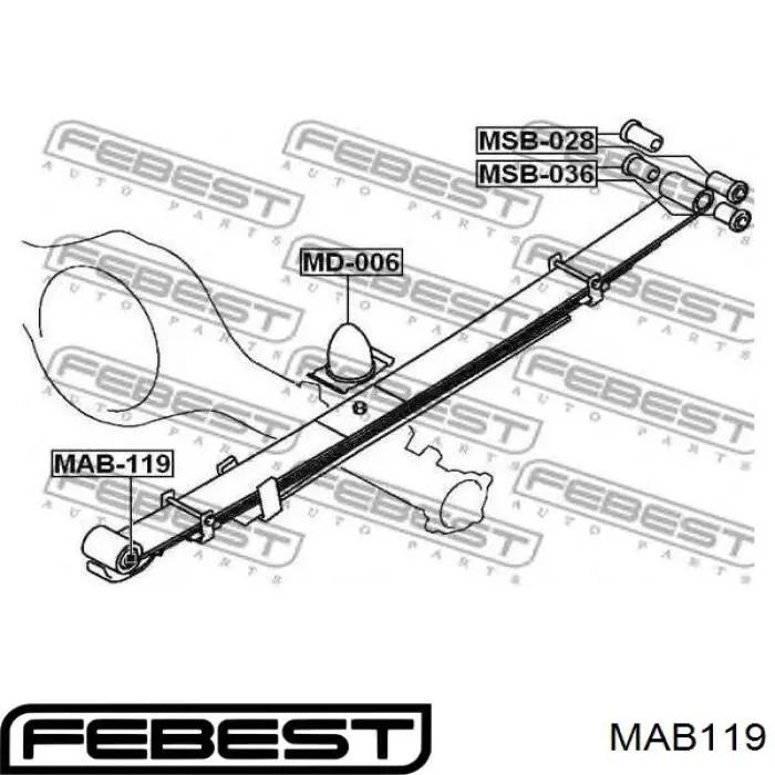 Купити MAB119 Febest Сайлентблок ресори, передній