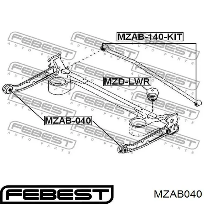 Купити MZAB040 Febest Сайлентблок заднього поздовжнього нижнього важеля