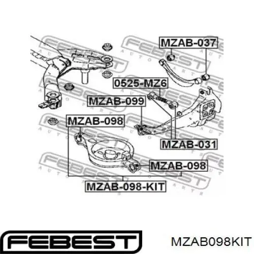 Сайлентблок заднього нижнього важеля Febest MZAB098KIT