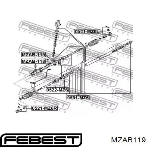 Сайлентблок кріплення рульової рейки MZAB119 Febest