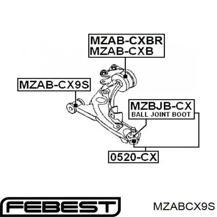 Сайлентблок нижнего переднего рычага  FEBEST MZABCX9S