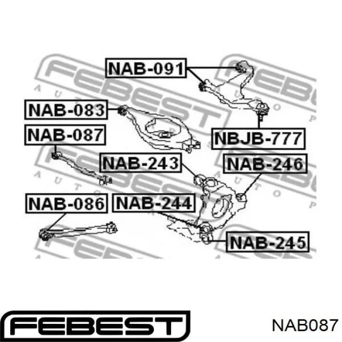 Купити NAB087 Febest Сайлентблок тяги поперечної, задньої підвіски