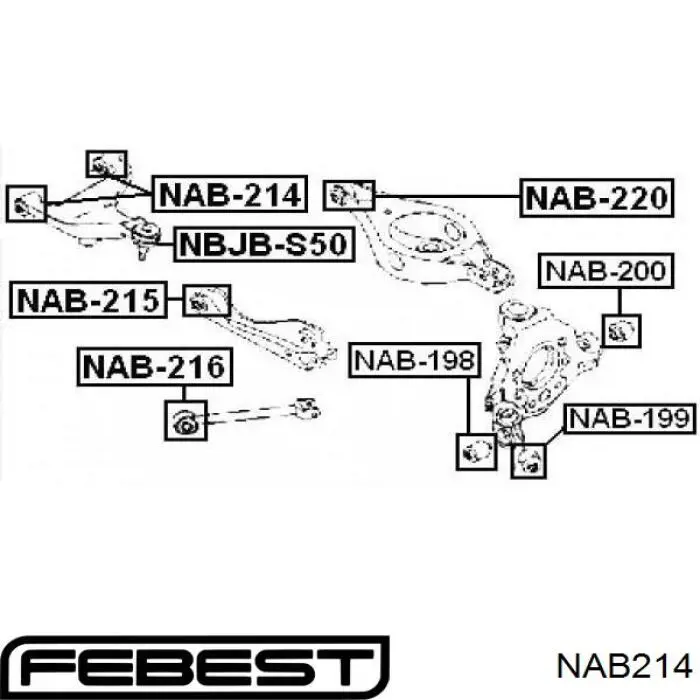 Сайлентблок заднего верхнего рычага  FEBEST NAB214