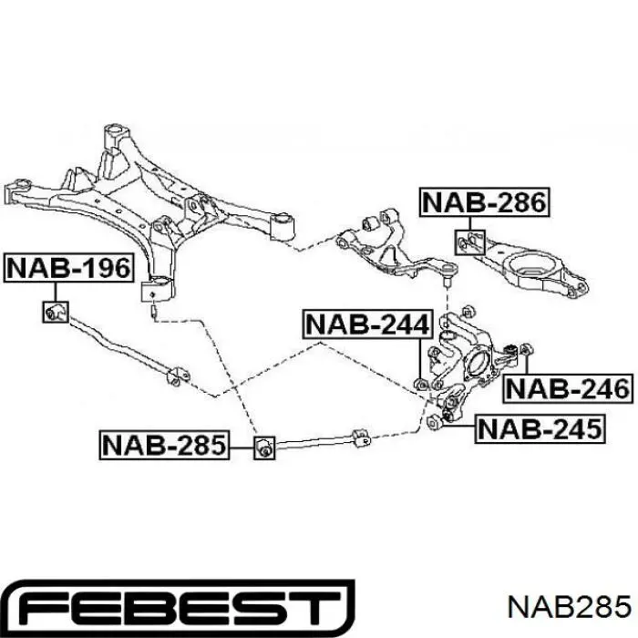 NAB285 Febest сайлентблок тяги поперечної, задньої підвіски