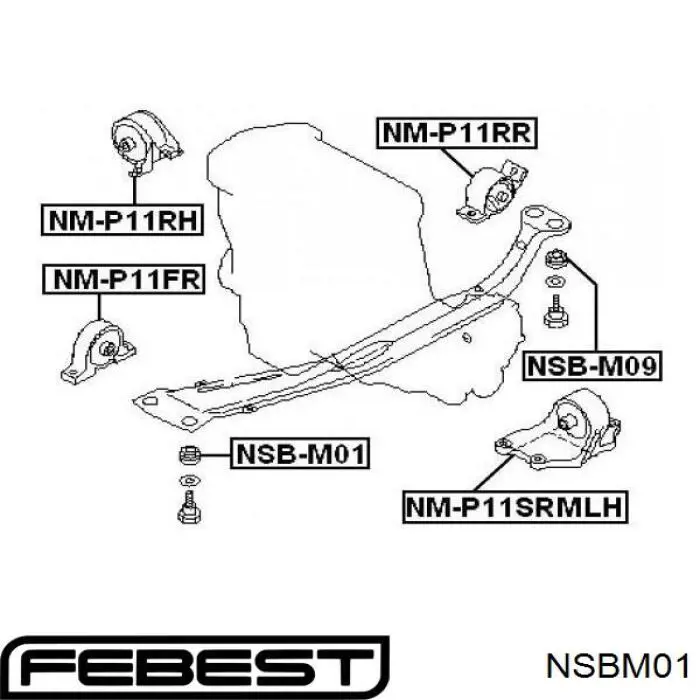 Купити NSBM01 Febest Втулка передньої поздовжньої балки двигуна