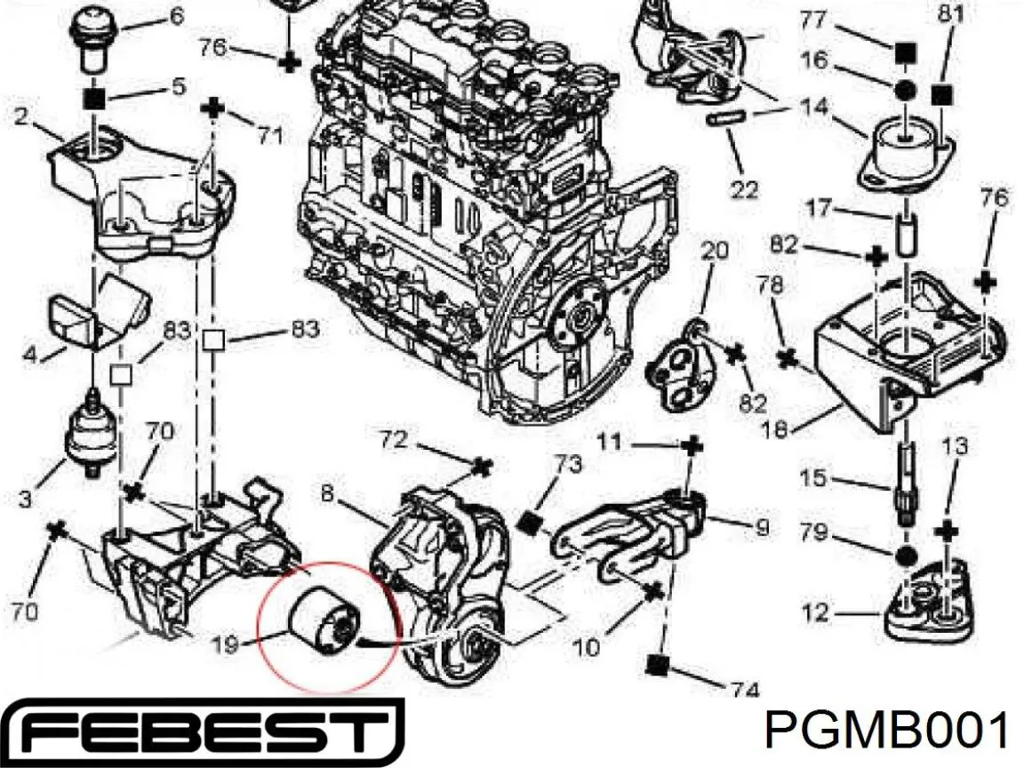 Задня втулка двигуна Febest PGMB001