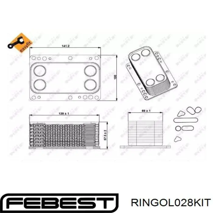 Прокладка радіатора масляного Febest RINGOL028KIT
