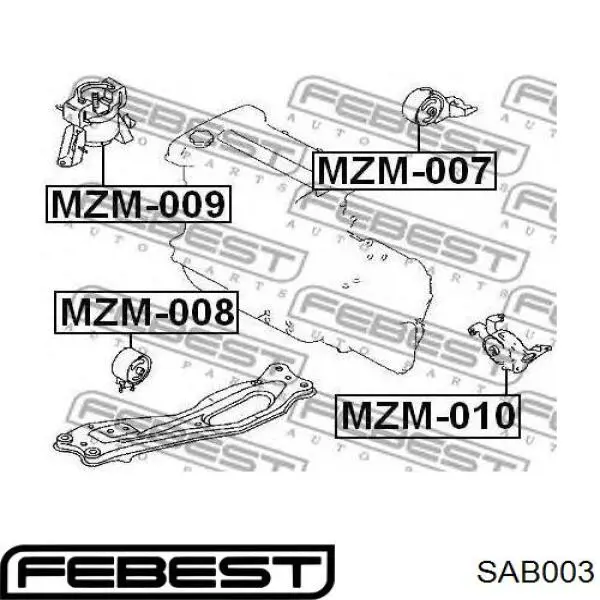 Сайлентблок заднього поперечного важеля, зовнішній Febest SAB003