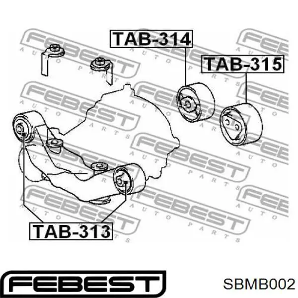 Купити SBMB002 Febest Сайлентблок траверси кріплення заднього редуктора, лівий