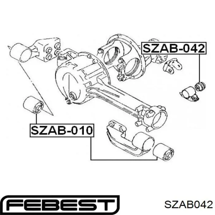Сайлентблок траверси кріплення переднього редуктора, задній SZAB042 FEBEST