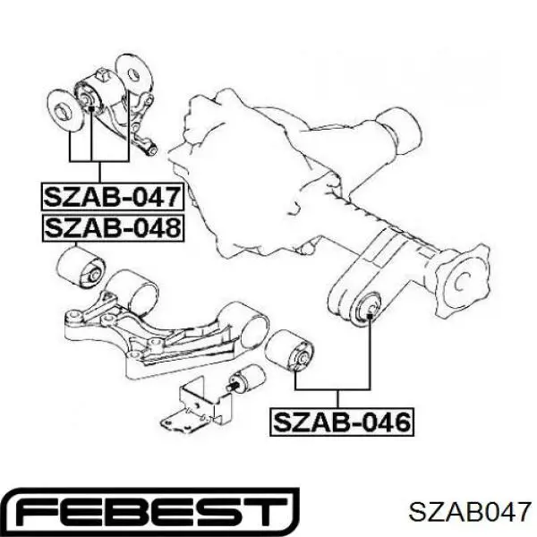 Сайлентблок траверси кріплення переднього редуктора, правий FEBEST SZAB047