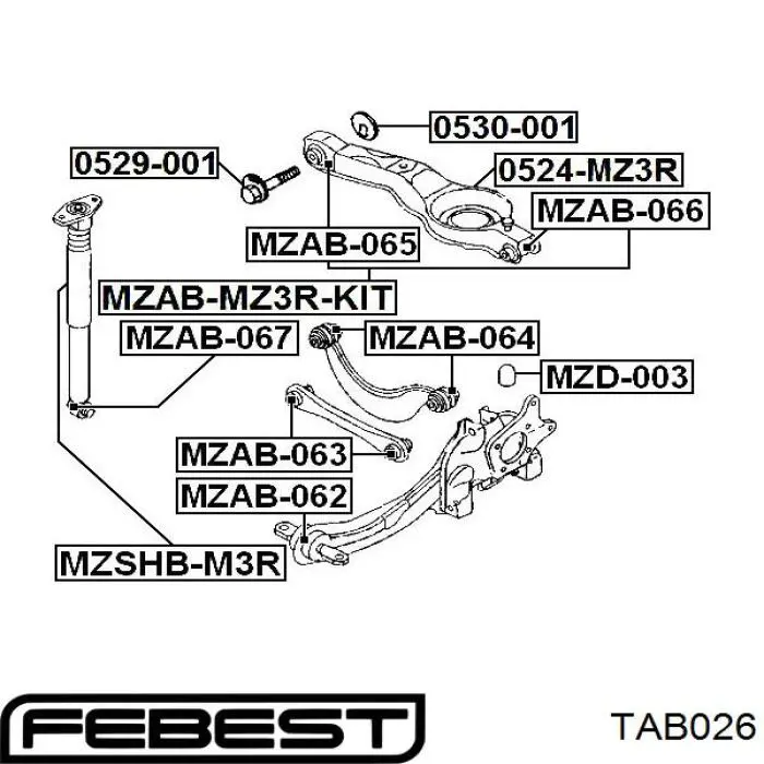 Сайлентблок заднього нижнього важеля Febest TAB026