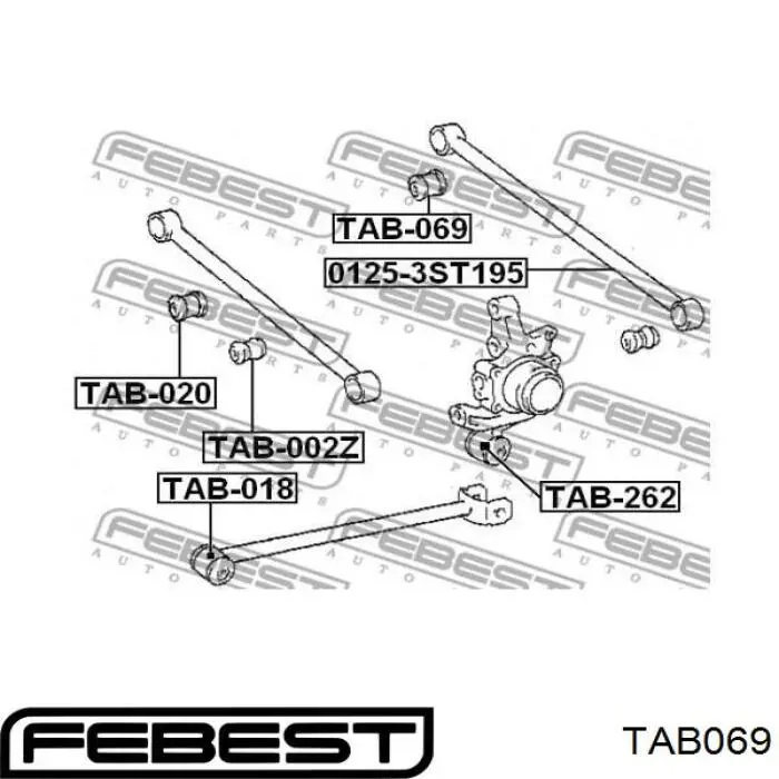 Сайлентблок тяги поперечної, задньої підвіски TAB069 Febest
