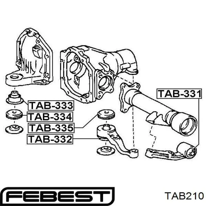Сайлентблок траверси кріплення заднього редуктора, передній TAB210 Febest