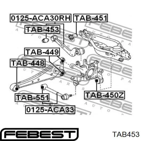Сайлентблок заднього поперечного важеля, внутрішній TAB453 Febest