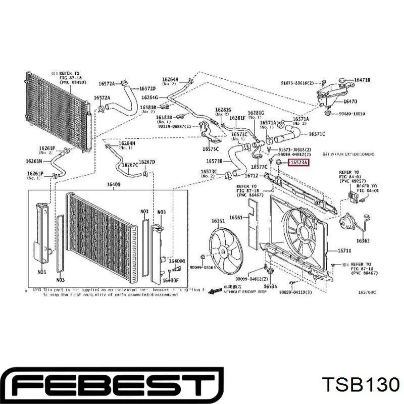 Купити TSB130 Febest Подушка радіатора кондиціонера, верхня