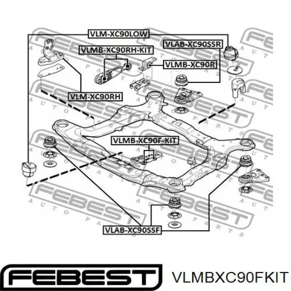 Подушка (опора) двигуна, права передня Febest VLMBXC90FKIT ціна, від 53.68 USD