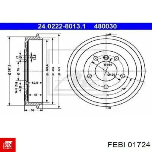Барабан гальмівний задній 01724 Febi