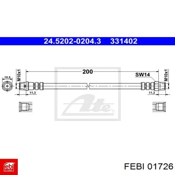Шланг гальмівний задній 01726 Febi