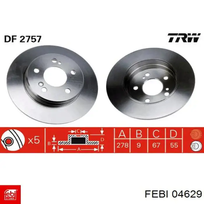 Задні дискові гальма Febi 04629 ціна, від 25.25 USD
