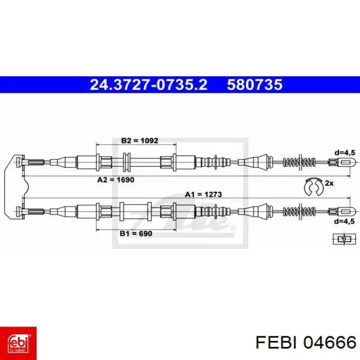 Трос ручного гальма задній, правий/лівий Febi 04666 ціна, від 15.72 USD