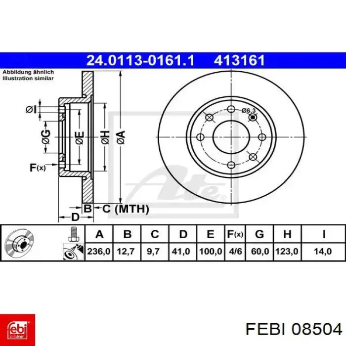 Диск гальмівний передній Febi 08504