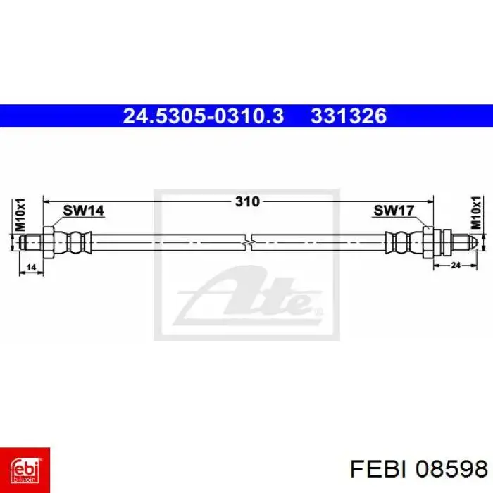 Шланг гальмівний передній Febi 08598 ціна, від 4.16 USD