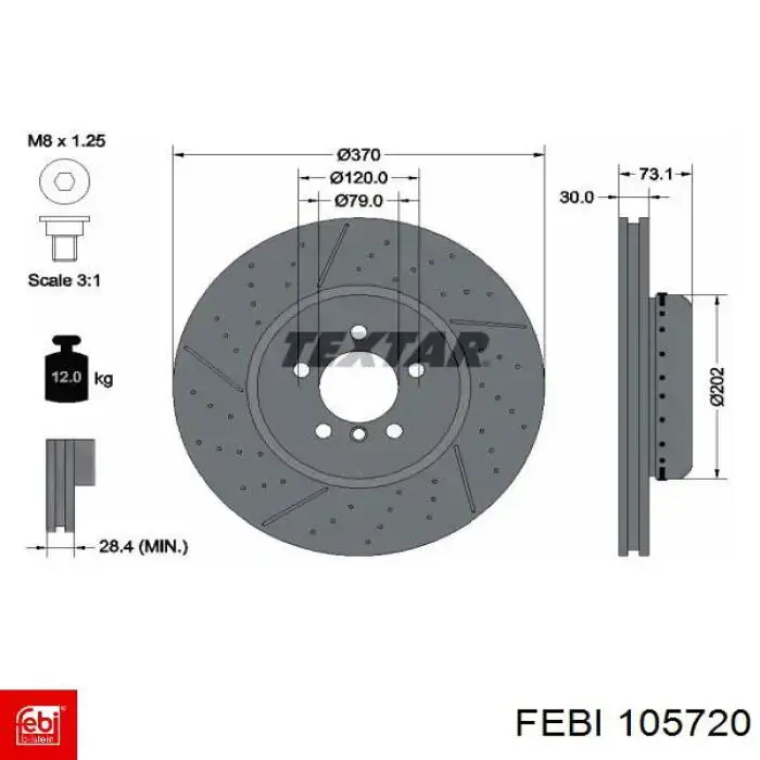 Диск гальмівний передній 105720 Febi