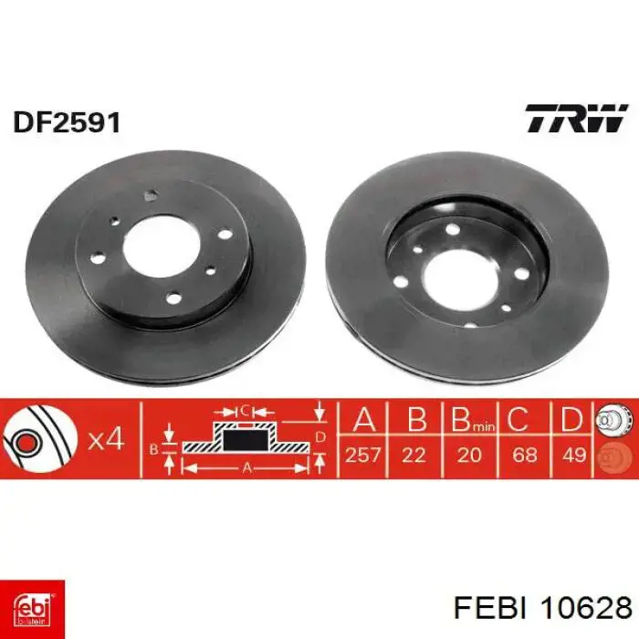 Диск гальмівний передній 10628 Febi