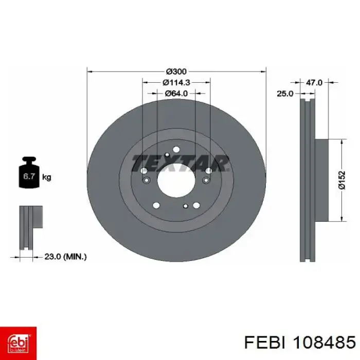 Диск гальмівний передній 108485 Febi